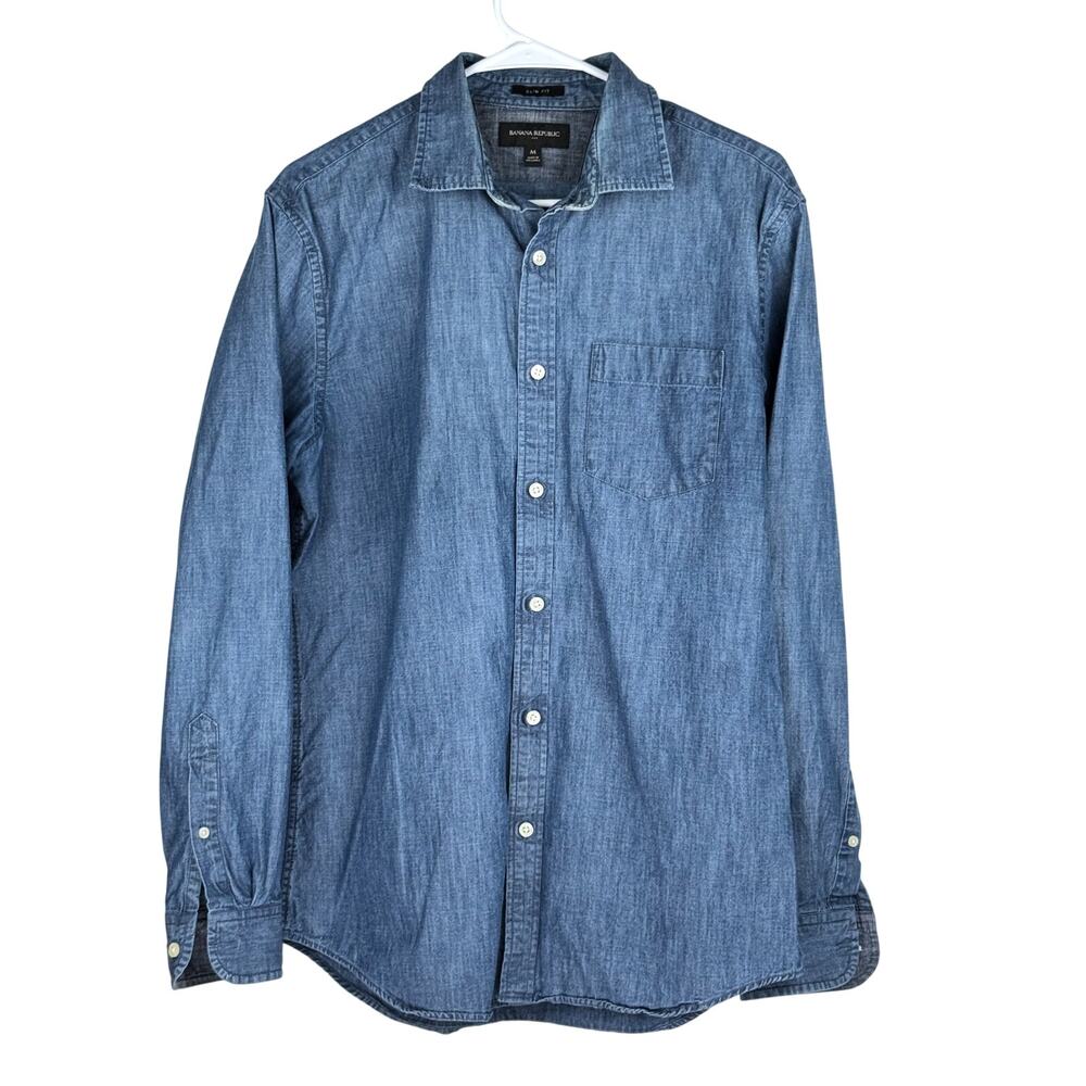 Banana Republic Slim Fit Chambray Denim Button Down Shirt Mens Size M
